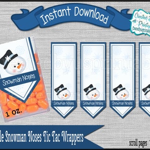 Snowman noses mint labels Christmas mint candy gifts party favors Winter mint wrappers Christmas favors Digital Download Instant Download