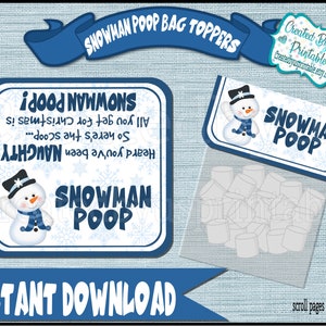 Snowman Poop bag toppers Treat bag toppers Imprimibles Christmas toppers Snowman Christmas favor Christmas bag topper Digital Instant Download