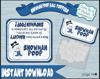 Snowman Poop bag toppers Treat bag toppers Printable Christmas toppers Snowman Christmas favor Christmas bag topper Digital Instant Download