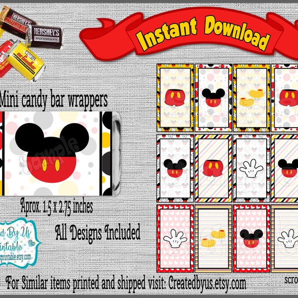 INSTANT DOWNLOAD Mickey candy bar stickers Mickey Baby Shower Mickey Birthday Decor candy bar wraps candy bar wrappers Digital Download Diy