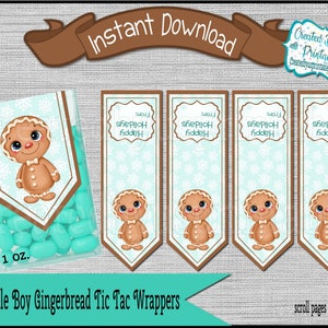 Boy Gingerbread mint labels Christmas candy gifts party favors mint candy wrappers Candy Christmas favors Digital Download Instant Download