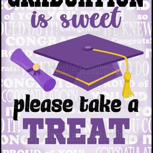 Class of 2025 Graduation Sign Candy Bar Sign Graduation is sweet table sign Graduation Party Decorations traktatieborden Paars zwart AFDRUKBAAR