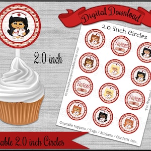 Nurse cupcake toppers Medical Party Cupcake Toppers 2 inch Retirement party cupcake picks gift tags Digital Diy printable Instant Download