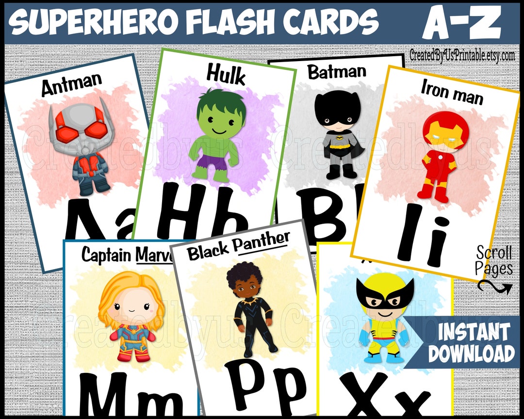 Superhero Printable Alphabet Flashcards ABC Superhero Memory Game
