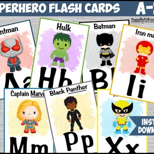 Superhero printable alphabet Flashcards ABC Superhero memory game Homeschool Preschool kindergarten Alphabet activity Diy INSTANT DOWNLOAD