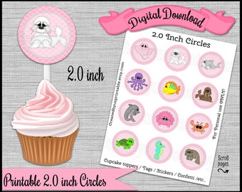 Under the Sea cupcake topper Ocean Beach Baby girl shower Party 2.0 inch Nautical Ocean Birthday pick Digital Diy printable INSTANT DOWNLOAD