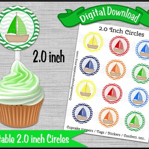 Nautical cupcake topper nautical birthday Party 2.0 inch Sail boat cupcake pick Nautical Baby shower cake Digital printable INSTANT DOWNLOAD