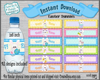 INSTANT DOWNLOAD Easter water bottle labels Easter Birthday Decorations Baby shower Printable waterbottle wraps Bunny Digital Download Diy