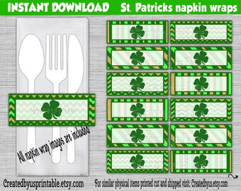 DESCARGA INSTANTÁNEA St Patricks Napkin wrapper Decoración de cumpleaños Marzo Baby shower servilleta band Soporte de servilletero de papel Soporte de servilleta Digital Download Diy