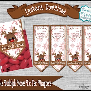 Rudolph Noses mint labels Christmas mint candy gifts Winter mint wrappers party favors Christmas favor Digital Download Instant Download DIY