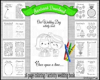 Hochzeit Ausmalbuch Kinder Aktivität Buch 16 Seiten Hochzeit Tisch Aktivitäten Kinder Empfang Favors INSTANT DOWNLOAD Digital und Druck