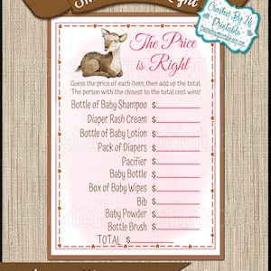 Deer baby shower game Girl deer The Price is Right game cards Oh Deer baby girl shower party ideas Deer Printable game cards Digital DIY