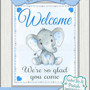 Baby Shower Welcome sign Blue elephant Baby Boy shower welcome sign Blue elephant welcome sign little peanut PRINTABLE sign Digital BBBE1