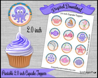 Under the Sea cupcake topper Ocean Beach birthday party Party 2.0 inch cupcake pick Nautical Cup cake Digital Diy printable INSTANT DOWNLOAD