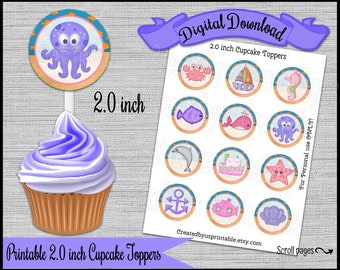 Topper de cupcake Under the Sea Ocean Beach festa de aniversário Festa Escolha de cupcake de 2,0 polegadas Náutico Cup cake Digital Diy imprimível DOWNLOAD INSTANTÂNEO
