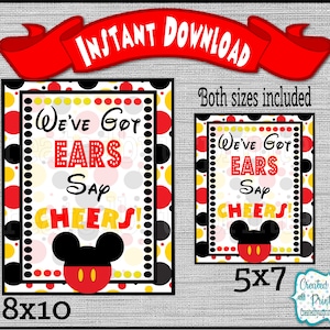 Imprimível Mickey Mouse 8x10 e 5x7 Temos orelhas Sinais Mickey Signs Sinal de festa de aniversário do Mickey Download digital Diy DOWNLOAD INSTANTÂNEO