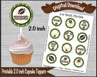 Football Birthday Party Football cupcake toppers 2 pollici cupcake picks Sport Baby shower cake topper Digitale Fai da te stampabile ISTANTANEO DOWNLOAD