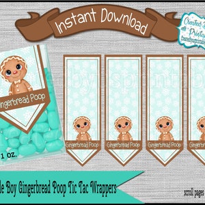 Boy Gingerbread Poop mint labels Christmas candy gifts party favors Christmas favors mint candy wrappers Digital Download Instant Download