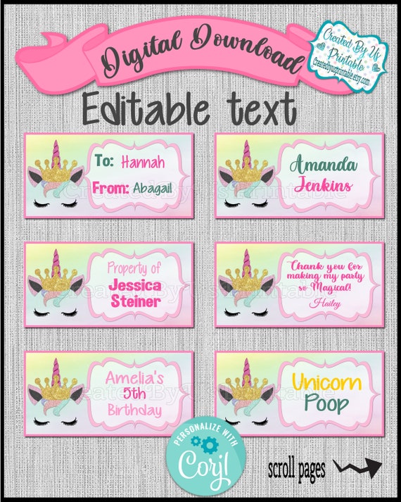 Printable Treat Bag toppers Unicorn Birthday Party Unicorn Poop Label -  Design My Party Studio