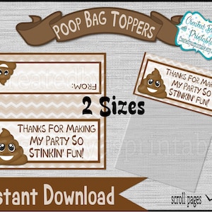 Poop Emoji Bag Toppers Poop Emoji Birthday Party Treat Toppers Over the