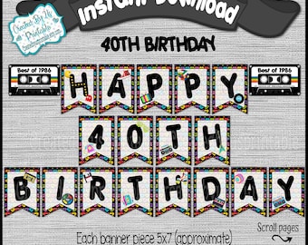 Best of 1986 Birthday banner Retro 40th Birthday Banner 1986 Banner Vintage 1986 Party Decorations 80s Birthday Party INSTANT DOWNLOAD