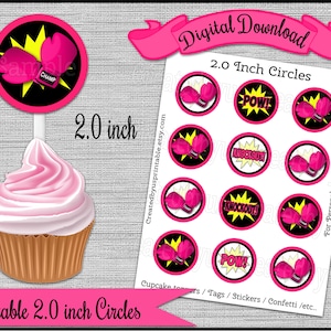 Girl Boxing Birthday Party Boxing glove cupcake toppers 2 inch cupcake pick Sports Baby shower cake Digital Diy printable INSTANT DOWNLOAD