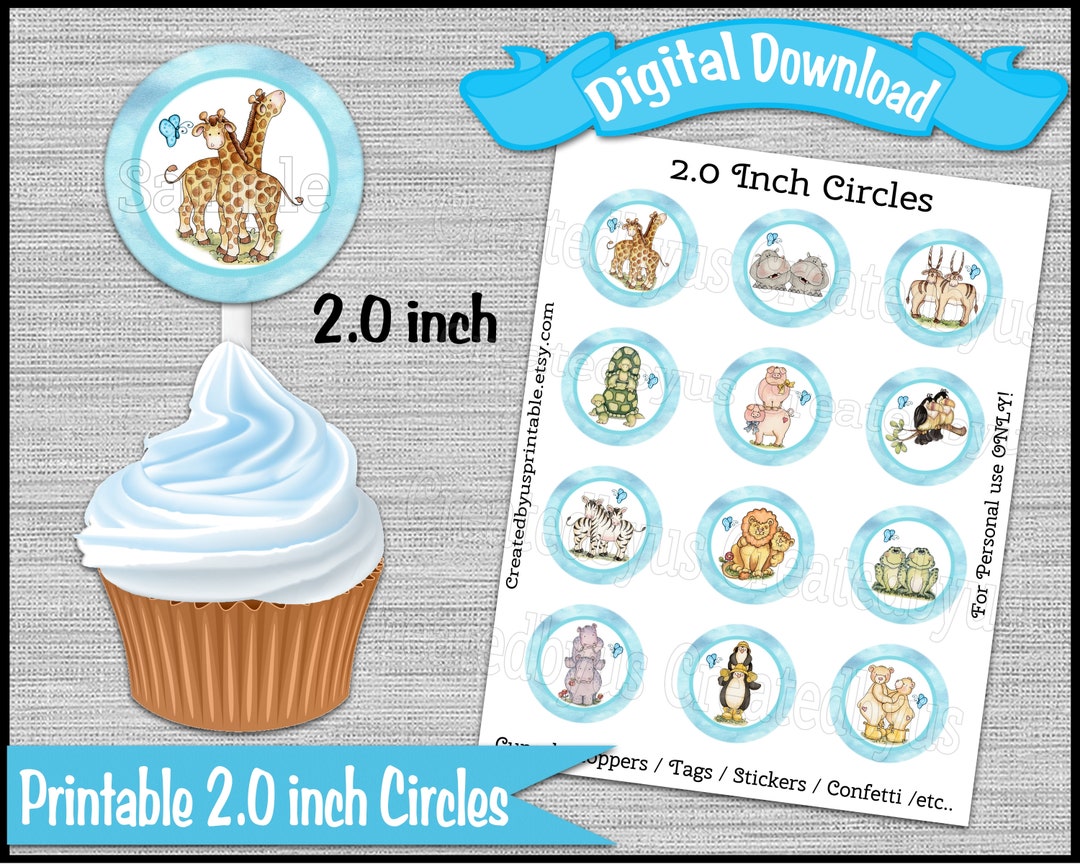 Noah's Ark Cupcake Toppers / Tags Boy Twins Baby Shower Party 2.0 Inch ...