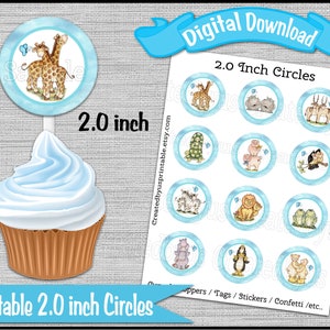 Noah's Ark Cupcake Toppers / Tags Boy Twins Baby Shower Party 2.0 Inch ...