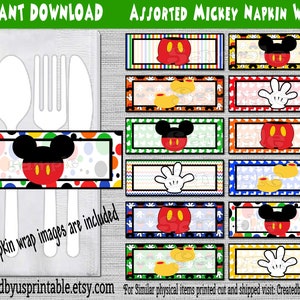 INSTANT DOWNLOAD Mickey clubhouse Napkin wraps Mickey Birthday Decorations Baby shower napkin bands Paper napkin rings Digital Download Diy