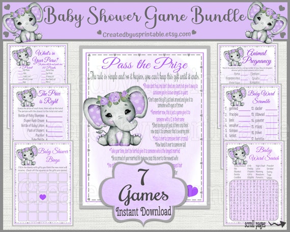 Elephant Baby Shower Games Printable Game Bundle Package Baby | Etsy