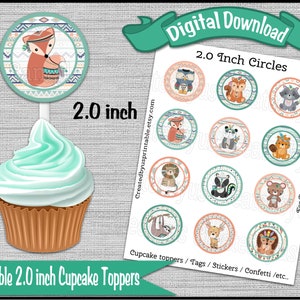 Tribal cupcake toppers Boho birthday party Party 2 inch cupcake picks Aztec baby shower cake top Digital Diy printable INSTANT DOWNLOAD