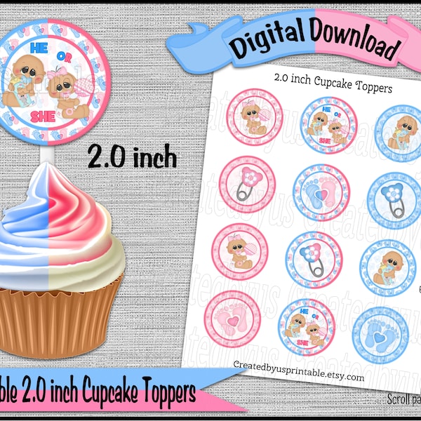 Printable Gender Reveal Cupcake Toppers Etsy Australia