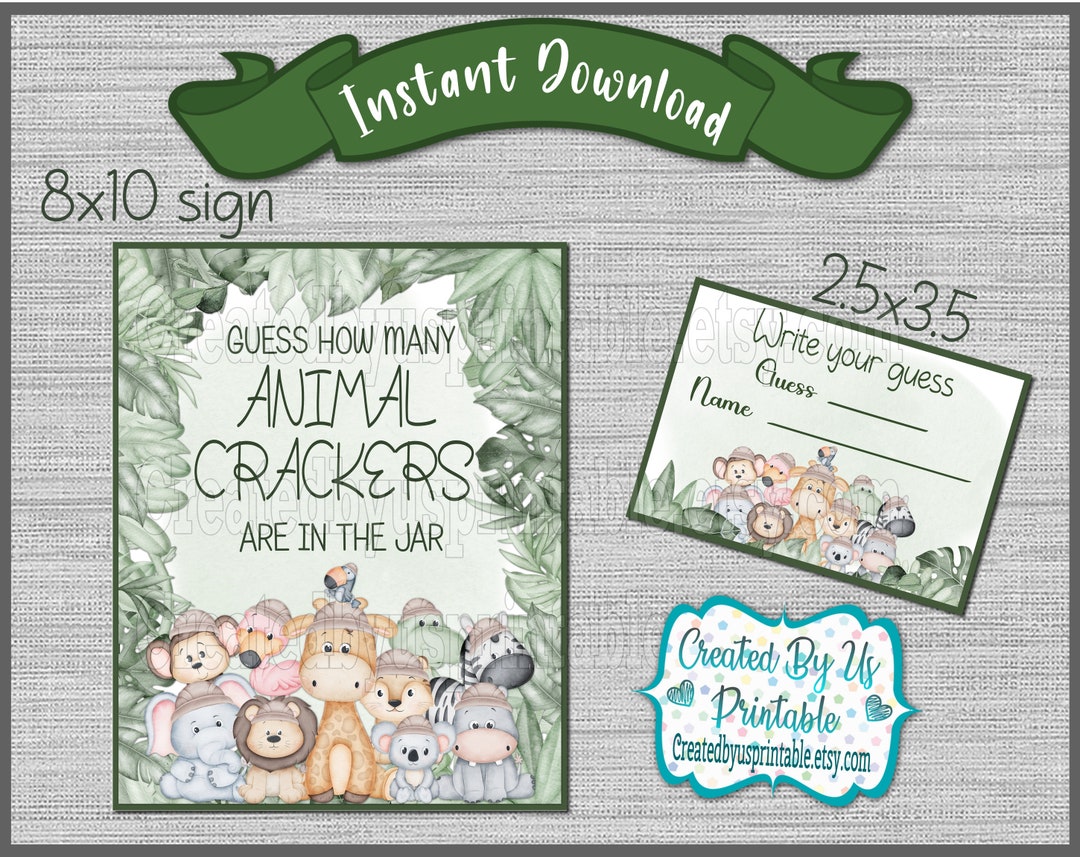 Guess How Many Animal Crackers Game Jungle Baby Shower Sign Jungle