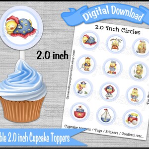 Baby Boy Duck cupcake toppers / tags Baby boy shower Party 2.0 inch circles Baby Duck cupcake picks Digital Diy printable INSTANT DOWNLOAD