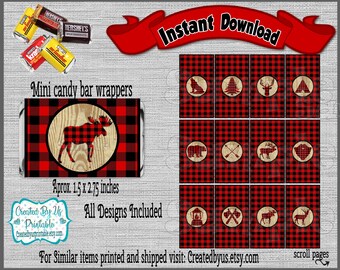 DOWNLOAD INSTANTÂNEO Adesivo de barra de chocolate de lenhador Wilderness Decoração de chá de bebê embalagem de barra de chocolate Envoltório de barra de madeira Lumber jack Download digital DIY