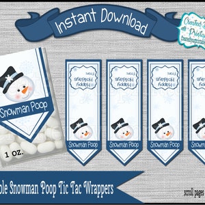 Snowman Poop mint labels Christmas mint candy gifts Winter mint wrappers party favors Christmas favors Digital Download Instant Download