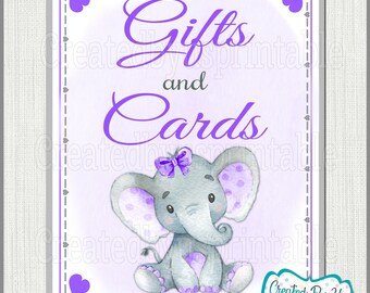 Baby Shower Gifts and cards sign Purple elephant Baby Girl shower cards gifts sign Purple elephant sign little peanut PRINTABLE sign BGPBE2