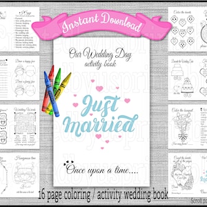 INSTANT DOWNLOAD Wedding Coloring Book Children&#39;s Activity Book 16 Pages Wedding Table Activities Kids Reception Favors Digital and Print