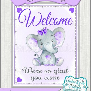 Baby Shower Welcome sign Purple elephant Baby Girl shower welcome sign Purple elephant welcome sign little peanut sign PRINTABLE sign BGPBE2