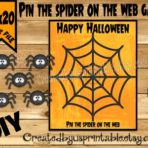 Pin the spider on the web game INSTANT DOWNLOAd Halloween birthday party game ideas Printable Halloween Game digital download DIY 16x20