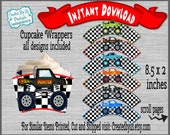INSTANT DOWNLOAD Monster dirt truck sports cupcake wrappers Sports Truck Birthday party decorations Printable cupcake wraps Digital Download