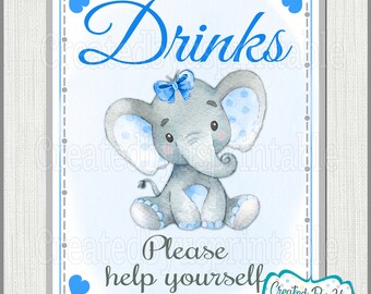 Baby Shower Drinks sign Blue Elephant Baby Girl shower Drinks sign Blue elephant Drinks sign little peanut table sign PRINTABLE sign BGBBE1