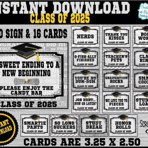 Class of 2025 Graduation Candy Signs Candy Bar Signs Graduation Party Decorations Buffet signs Candy Bar Labels PRINTABLE Digital Download