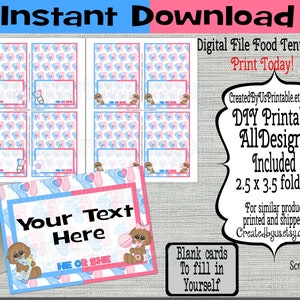 Género revela tarjetas de carpa de comida EDITABLE tarjetas de lugar Él o Ella Etiqueta de comida de mesa Revelar decoraciones de fiesta Descarga digital DESCARGA INSTANTÁNEA