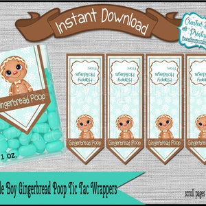 Boy Gingerbread Poop mint labels Christmas candy gifts party favors mint candy wrappers Christmas favors Digital Download Instant Download