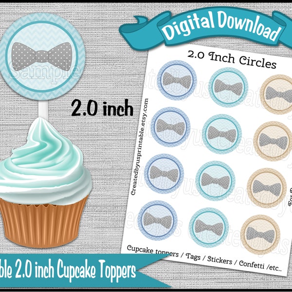 Lil man Birthday Party Little man cupcake topper Bow tie baby Shower Bowtie Cupcake pick 2 inch Digital Diy printable INSTANT DOWNLOAD