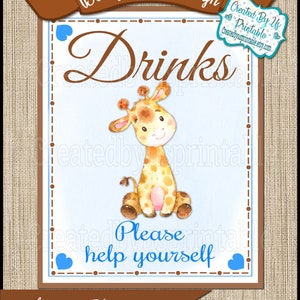 Baby Shower Drinks sign Blue Giraffe Baby Boy shower Drinks sign Blue Giraffe Drinks sign jungle safari table sign PRINTABLE sign BBBG1