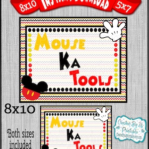 Placa Mousekatools para imprimir, decoração para festa de aniversário do Mickey (download digital)