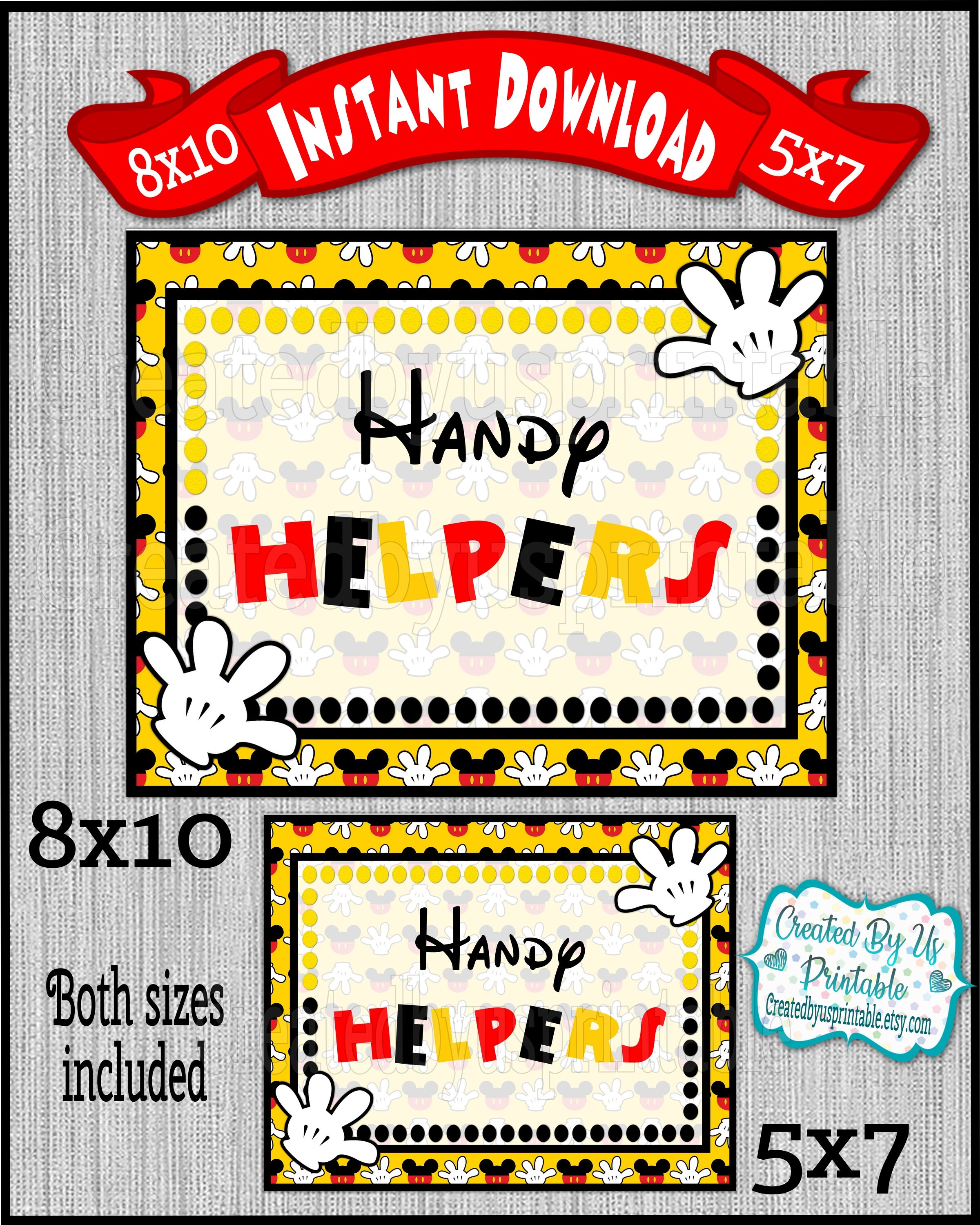 Printable Mickey Mouse 8x10 and 5x7 Handy Helpers Sign Mickey - Etsy