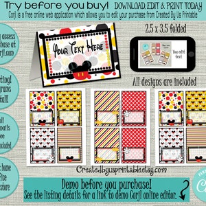 INSTANT DOWNLOAD Mickey food tent cards EDITABLE Mouse place cards Mickey birthday Table food Labels Mickey decor Digital Download Diy Corjl